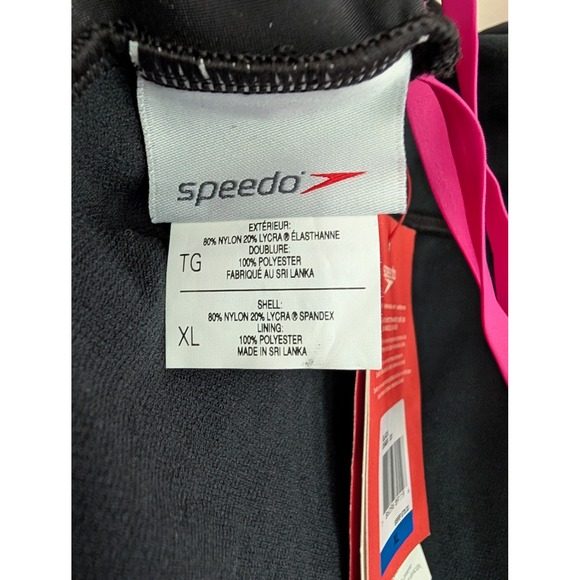 NWT Speedo Women's XL Black‎ Halter One Piece Swimsuit Pink Trim Open Back - Picture 9 of 9